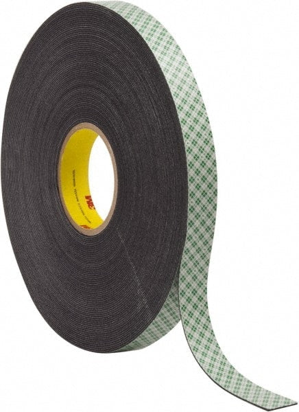 Black Double-Sided Urethane Foam Tape: 1" Wide, 36 yd Long, 1/16" Thick, Acrylic Adhesive