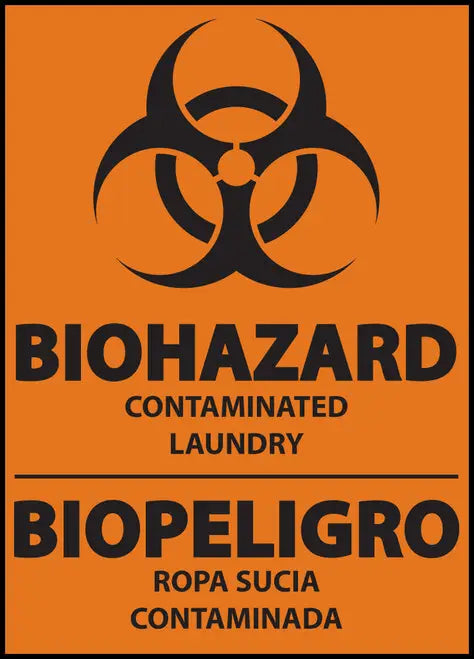 ZING Sign,Bilingual Biohazard Laundry,14x10