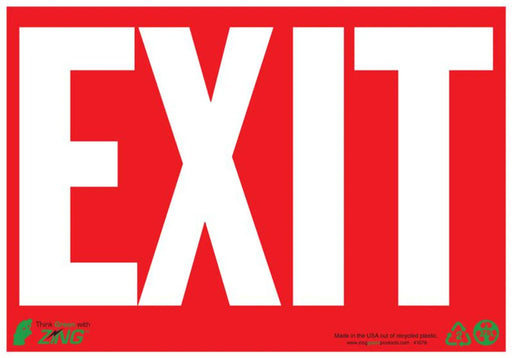 ZING Exit, White on Red, 7x10, Aluminum