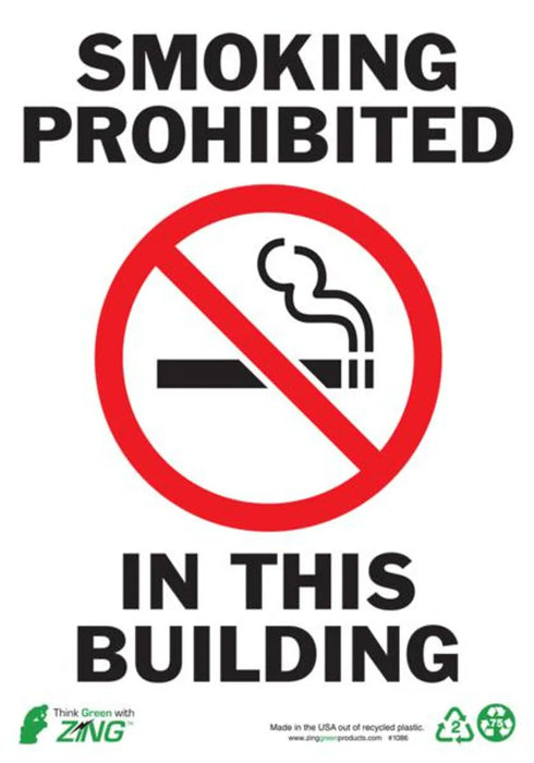 ZING Smoking Prohibited, 10x7, Adhesive