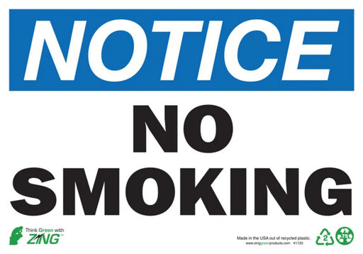 ZING Notice No Smoking, 10x14, Adhesive