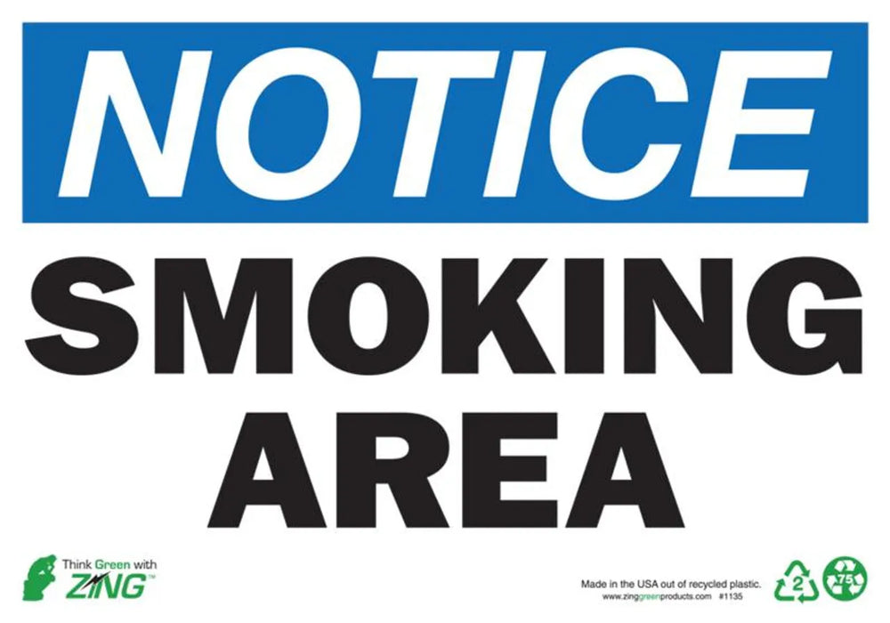 ZING Notice Smoking Area, 10x24, Adhesive