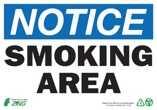 ZING Notice Smoking Area, 7x10, Adhesive