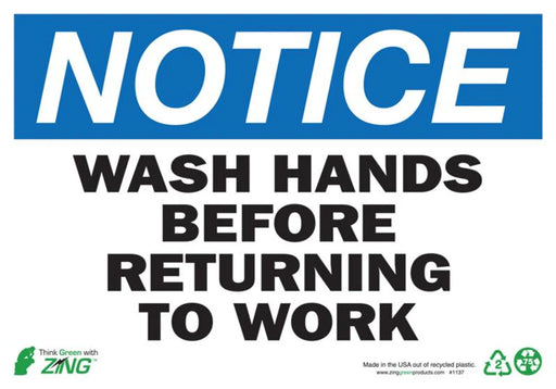 ZING Notice Wash Hands, 7x10, Plastic