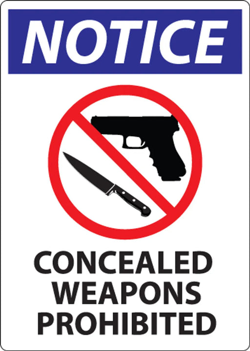 ZING Notice Concealed Weapons Proh 14x10 PL