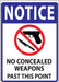 ZING Notice Concealed Weapons Proh 14x10 SA