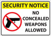 ZING No Concealed Weapons Sign 10x14 SA