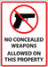 ZING No Concealed Weapons 10Hx7W, AL