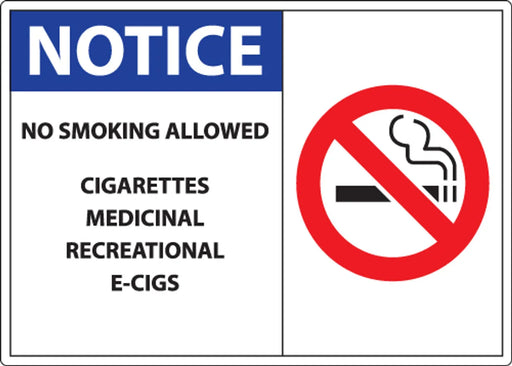 ZING Notice No Smoking Allowed Sign 7x10 AL