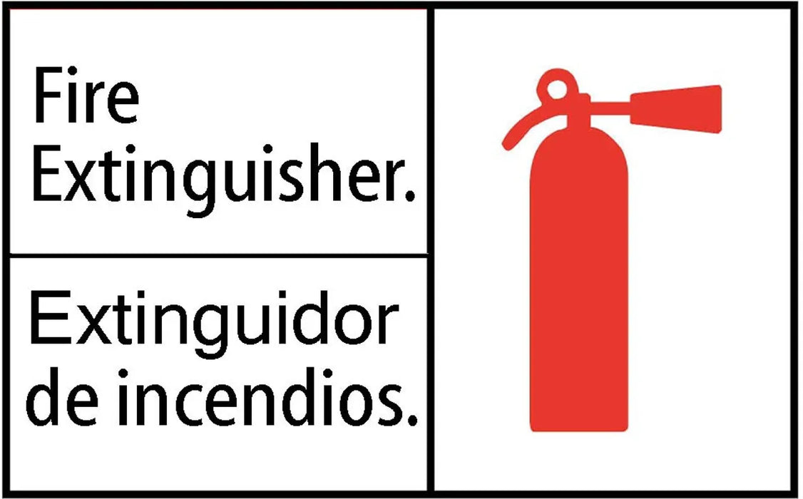 ZING FIRE EXTINGUISHER, Bilingual Picto 7x10