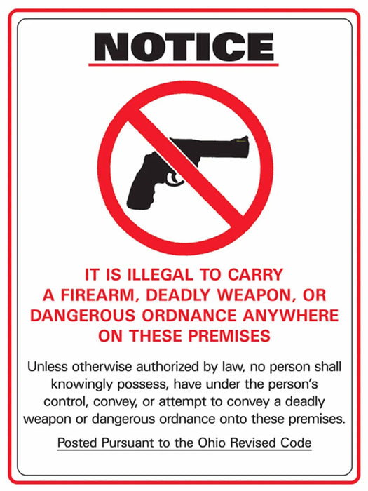 ZING Concealed Carry Sign Ohio, 14Hx10W