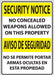 ZING Security No Weapons Bilingual, 14x10