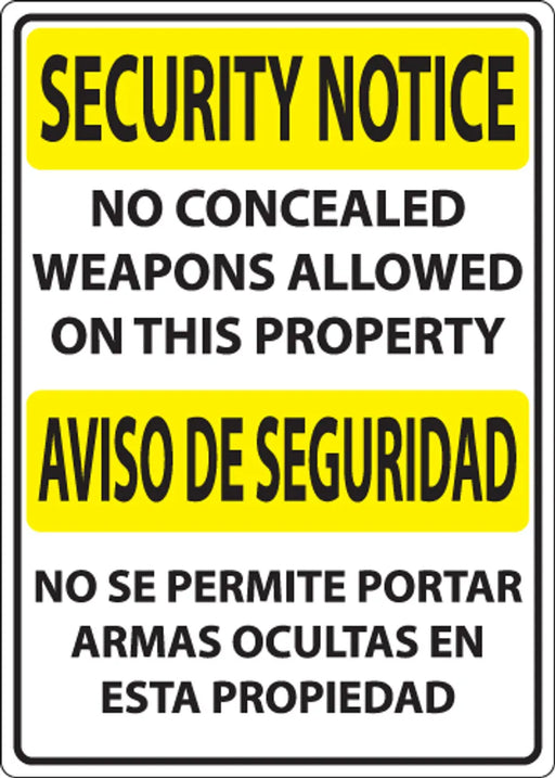 ZING Security No Weapons Bilingual, 14x10