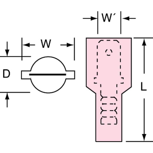 Wire Disconnect: Male, Red, Vinyl, 22-18 AWG, 0.187" Tab Width