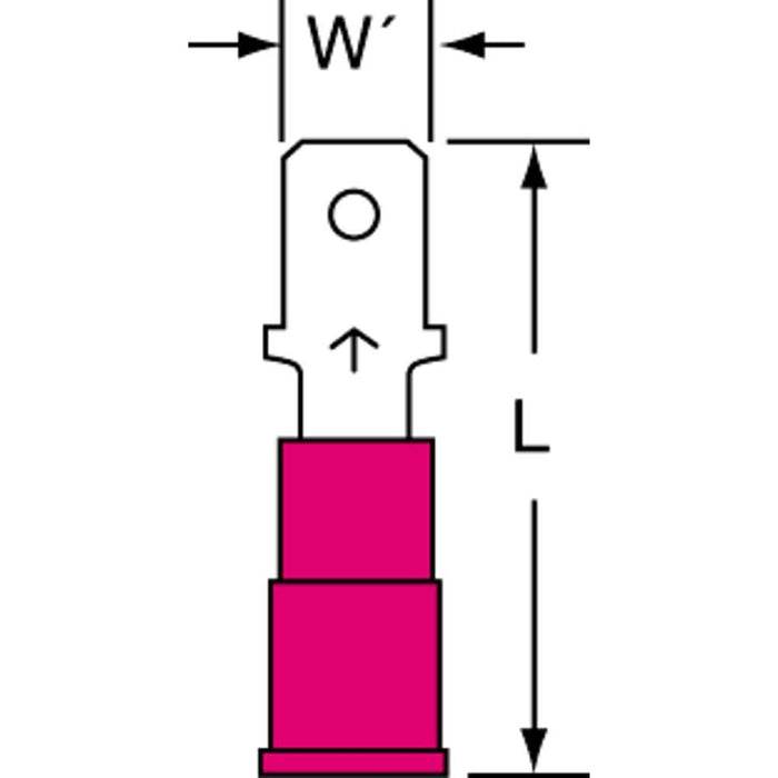 Wire Disconnect: Male, Red, Vinyl, 22-18 AWG, 0.187" Tab Width