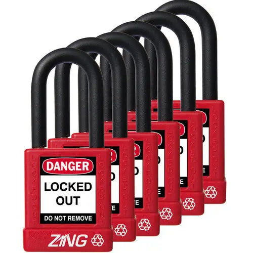 ZING Padlock, Red-6 pack, Keyed Alike