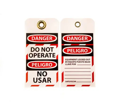 ZING Lockout Tag, 10/PK, Bilingual 6"x3"