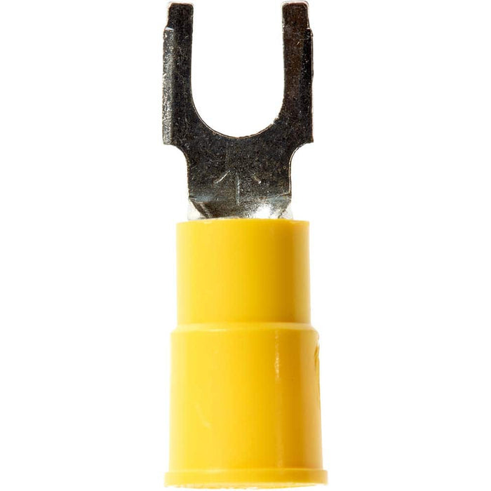 Standard Fork Terminal: Yellow, Vinyl, Partially Insulated, #6 Stud, Crimp