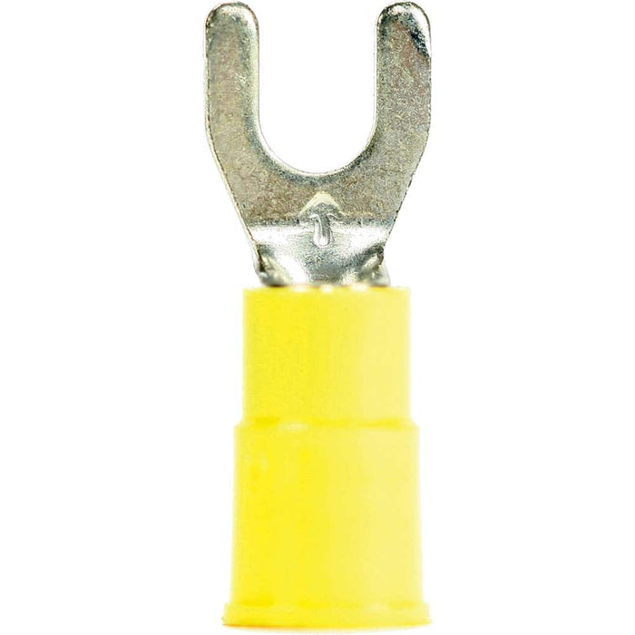 Standard Fork Terminal: Yellow, Vinyl, Partially Insulated, #10 Stud, Crimp