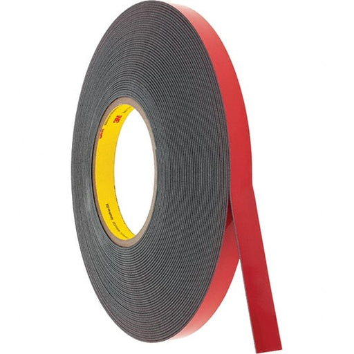 Black Double-Sided Polyethylene Foam Tape: 1/2" Wide, 20 yd Long, 45 mil Thick, Acrylic Adhesive