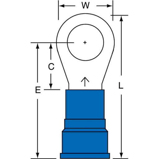 Circular Ring Terminal: Partially Insulated, 6 AWG, Crimp Connection