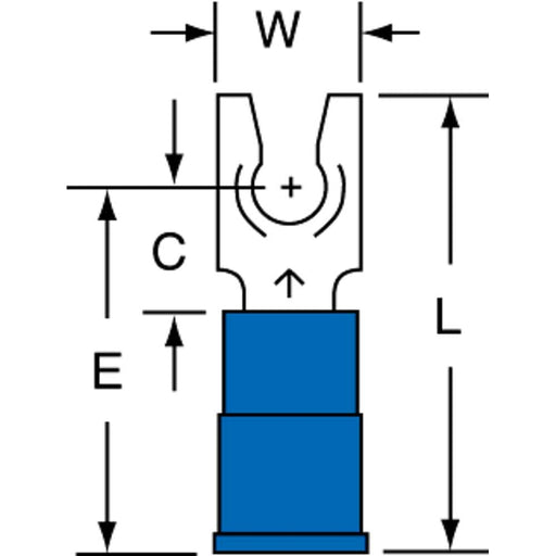 Standard Fork Terminal: Blue, Nylon, Partially Insulated, #8 Stud, Crimp