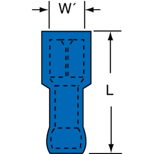 Wire Disconnect: Female, Blue, Nylon, 16-14 AWG, 0.187" Tab Width