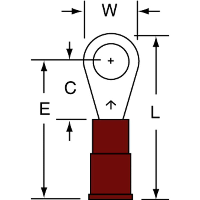 Circular Ring Terminal: Partially Insulated, 22 to 18 AWG, Crimp Connection