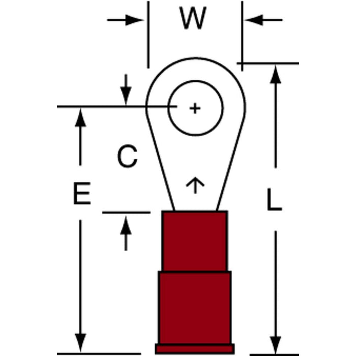 Circular Ring Terminal: Partially Insulated, 22 to 18 AWG, Crimp Connection