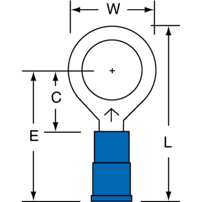 Circular Ring Terminal: Partially Insulated, 16 to 14 AWG, Crimp Connection