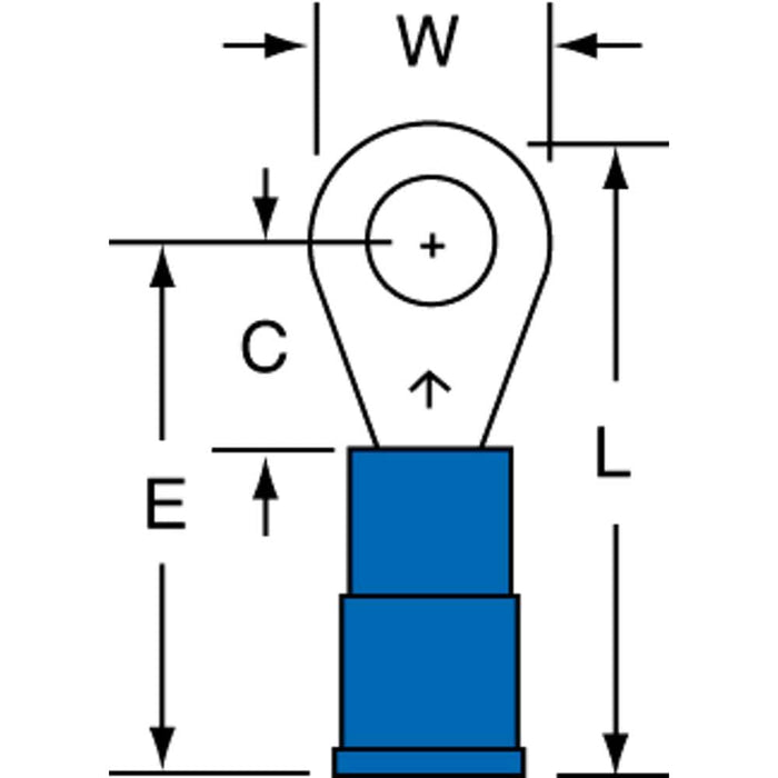 Circular Ring Terminal: Partially Insulated, 16 to 14 AWG, Crimp Connection