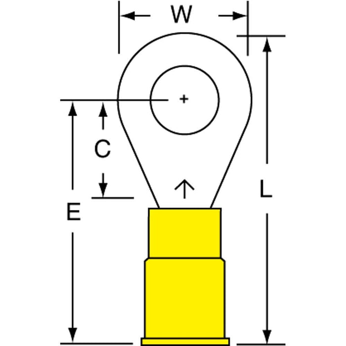 Circular Ring Terminal: Partially Insulated, 12 to 10 AWG, Crimp Connection