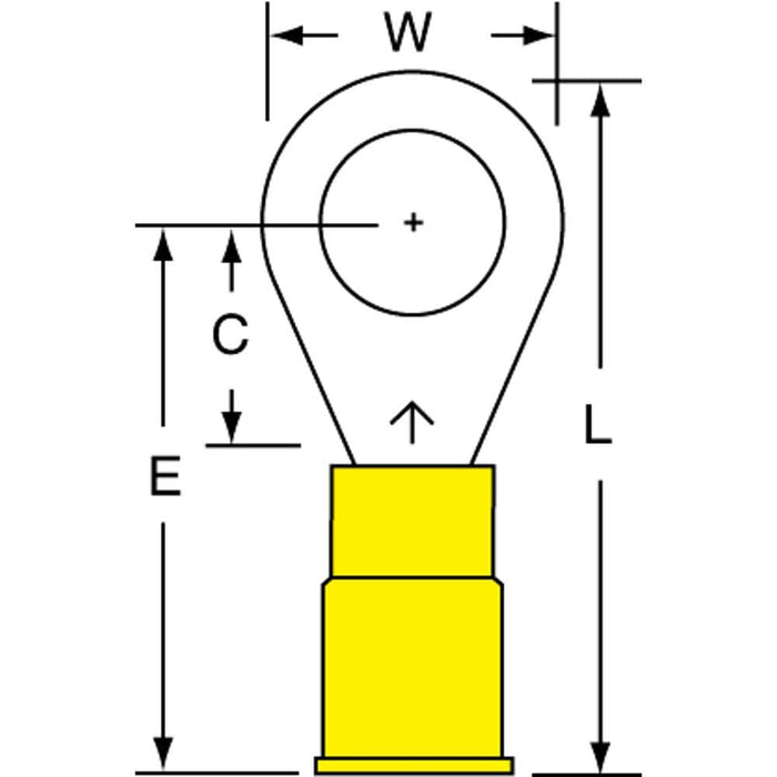 Circular Ring Terminal: Partially Insulated, 12 to 10 AWG, Crimp Connection