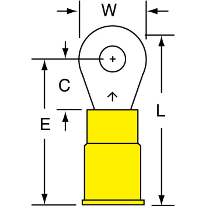 Circular Ring Terminal: Partially Insulated, 12 to 10 AWG, Crimp Connection